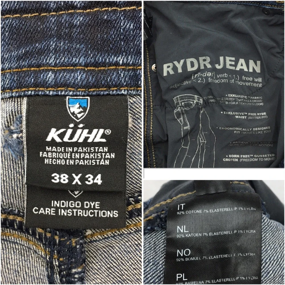 KUHL Rydr Jeans Mens 38x34 Dark Indigo Blue Articulated Knee Denim Pants (FLAW)